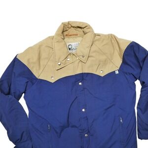 Penfield Trailwear Jacket Mens XL‎ Blue Tan Down Puffer Snap Zip Canvas Outdoor